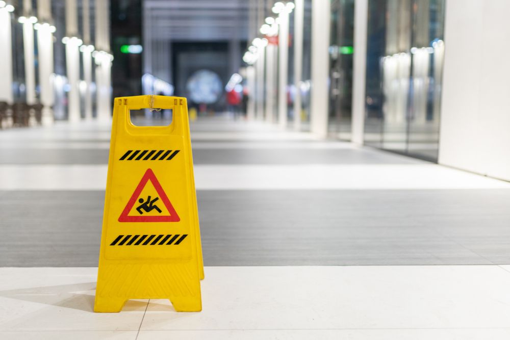 wet floor sign in an office