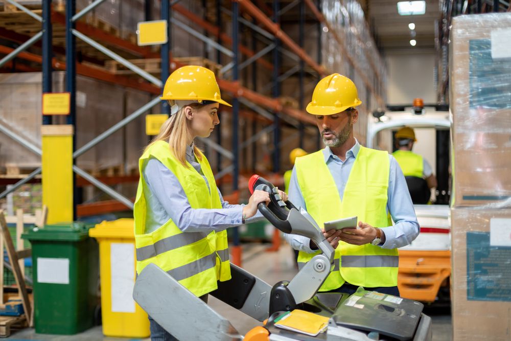 warehouse working during forklift training